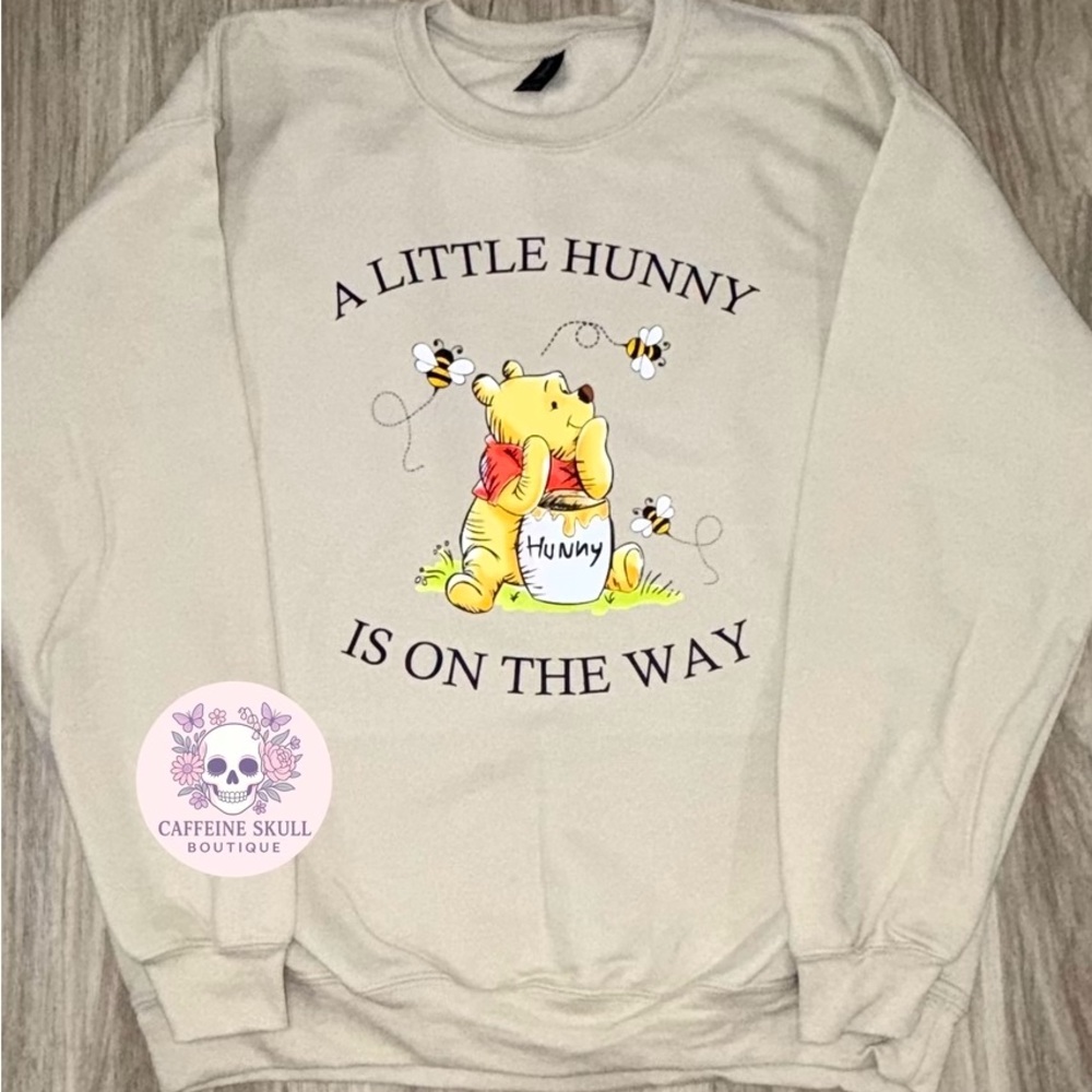Cream Winnie the Pooh "A Little Hunny Is On The Way" Sweatshirt for new moms